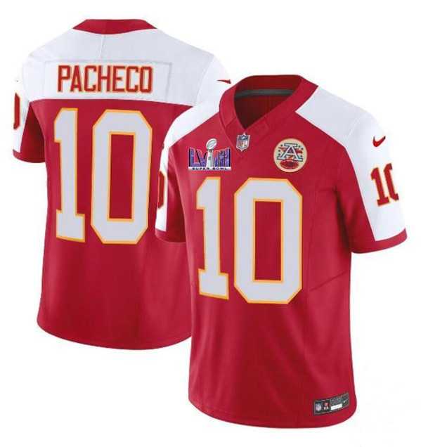 Men & Women & Youth Kansas City Chiefs #10 Isiah Pacheco Red White 2024 F.U.S.E. Super Bowl LVIII Patch Vapor Untouchable Limited Jersey
